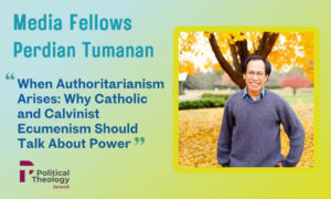 Headshot of Perdian Tumanan against a blue and green gradient background